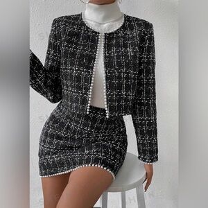 New! Two Piece Women’s Pearl Trim Blazer and Skirt Set
